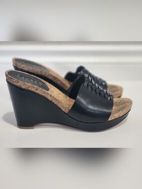 Lauren Ralph Lauren Juanita Black Vachetta Leather Wedge Sandals